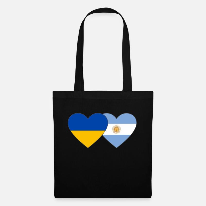 Ukraine Argentinien Flagge Herz - Stoffbeutel - Schwarz