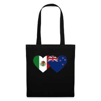 Mexiko Neuseeland Flagge Herz - Stoffbeutel - Schwarz - Vorne