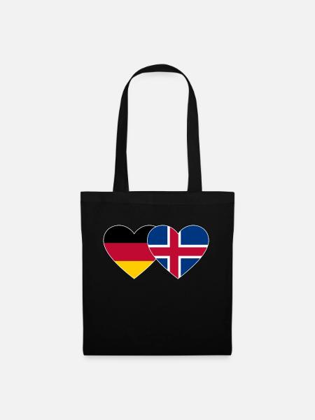 Deutschland Island Flagge Herz - Stoffbeutel - Schwarz