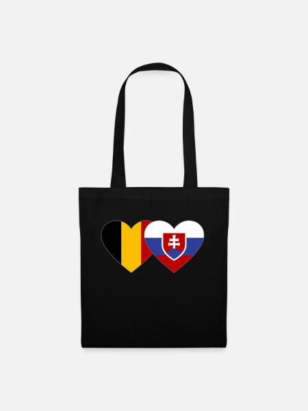 Belgien Slowakei Flagge Herz - Stoffbeutel - Schwarz