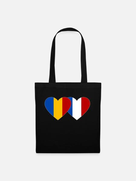 Romania France Flag Heart - Tote Bag - black