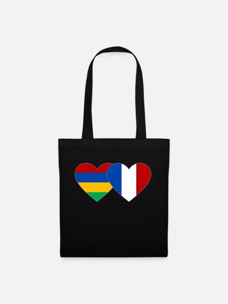 Mauritius Frankreich Flagge Herz - Stoffbeutel - Schwarz