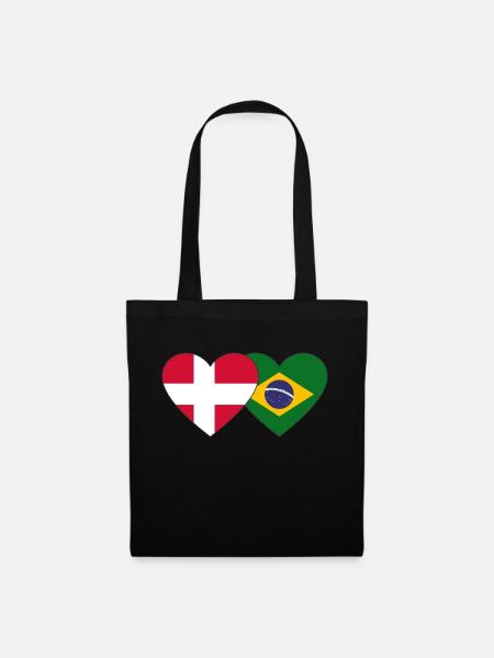 Dänemark Brasilien Flagge Herz - Stoffbeutel - Schwarz