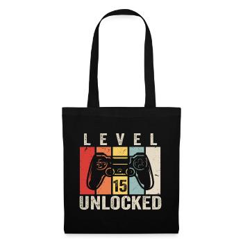 Level 15 Unlocked 15 Jahre Geburtstag Geschenk - Stoffbeutel - Schwarz - Vorne