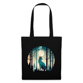 Geometrische Katze im Wald mit Vollmond - Stoffbeutel - Schwarz - Vorne