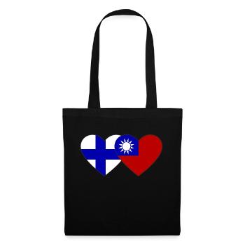 Finnland Taiwan Flagge Herz - Stoffbeutel - Schwarz - Vorne