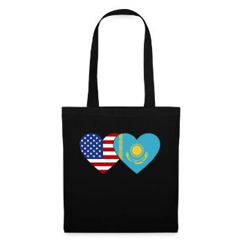 USA Kasachstan Flagge Herz - Stoffbeutel - Schwarz - Vorne