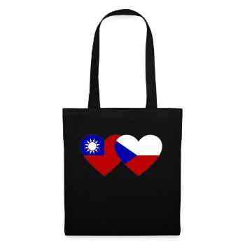 Taiwan Tschechien Flagge Herz - Stoffbeutel - Schwarz - Vorne