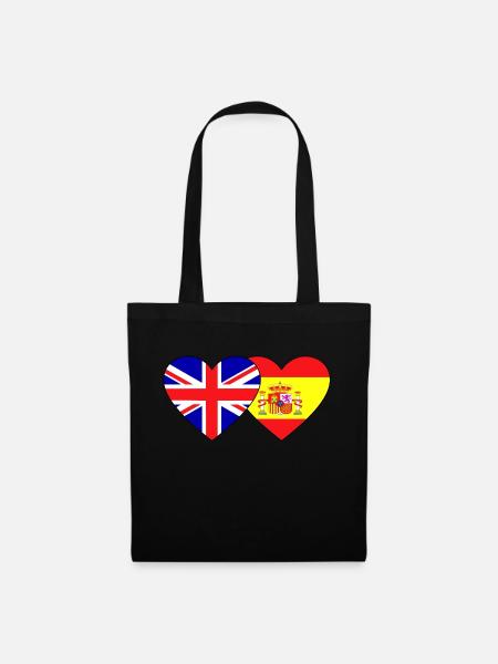 England Spanien Flagge Herz - Stoffbeutel - Schwarz