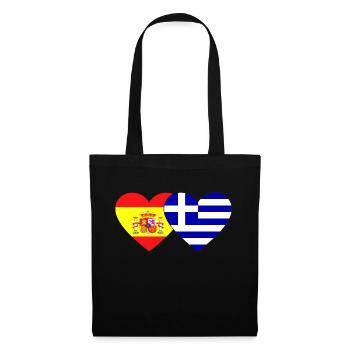 Spanien Griechenland Flagge Herz - Stoffbeutel - Schwarz - Vorne