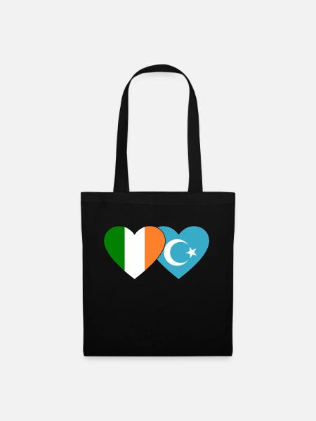 Irland Uiguren Flagge Herz - Stoffbeutel - Schwarz