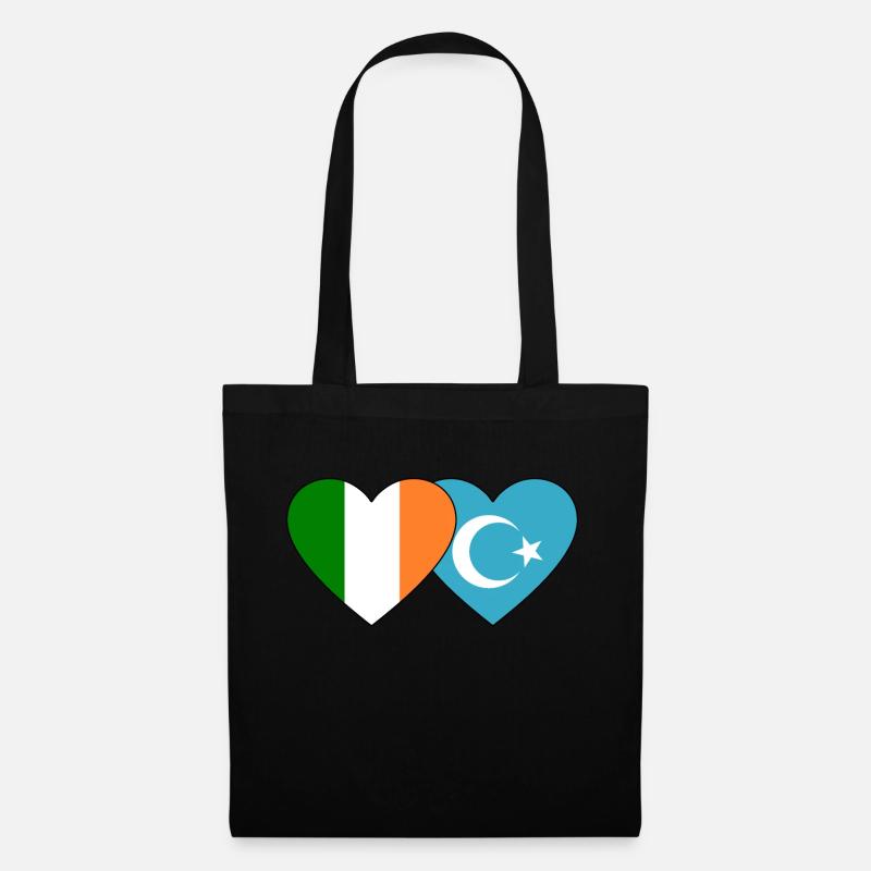 Irland Uiguren Flagge Herz - Stoffbeutel - Schwarz