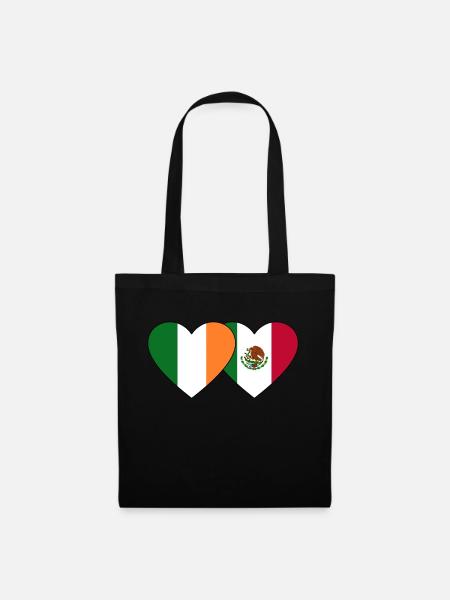 Irland Mexiko Flagge Herz - Stoffbeutel - Schwarz