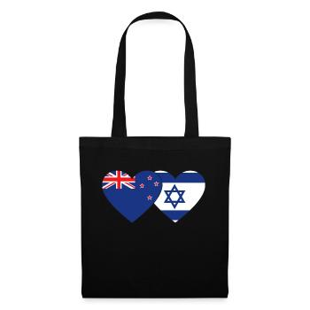 Neuseeland Israel Flagge Herz - Stoffbeutel - Schwarz - Vorne