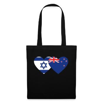 Israel Neuseeland Flagge Herz - Stoffbeutel - Schwarz - Vorne