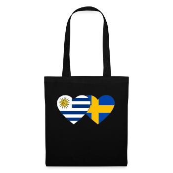 Uruguay Schweden Herz Flagge - Stoffbeutel - Schwarz - Vorne