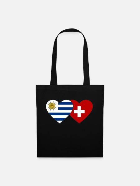 Uruguay Schweiz Herz Flagge - Stoffbeutel - Schwarz