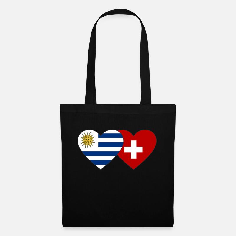 Uruguay Schweiz Herz Flagge - Stoffbeutel - Schwarz