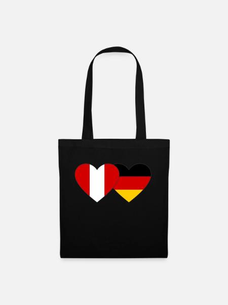 Peru Deutschland Herz Flagge - Stoffbeutel - Schwarz