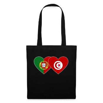 Portugal Tunesien Flagge Herz - Stoffbeutel - Schwarz - Vorne