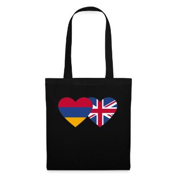 Armenien England Flagge Herz - Stoffbeutel - Schwarz - Vorne