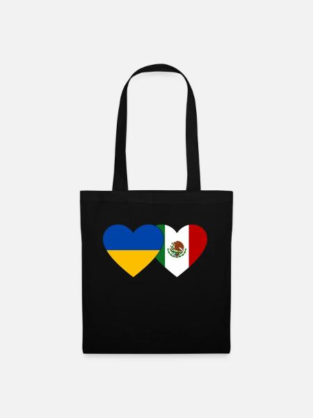 Ukraine Mexiko Flagge Herz - Stoffbeutel - Schwarz
