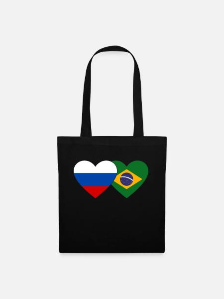 Russland Brasilien Flagge Herz - Stoffbeutel - Schwarz