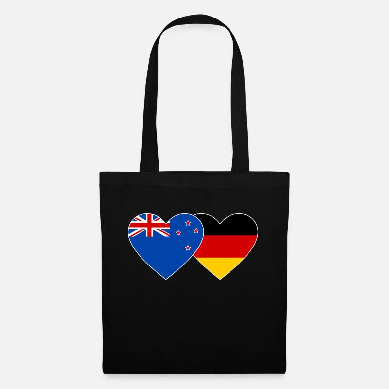 Neuseeland Deutschland Flagge Herz - Stoffbeutel - Schwarz