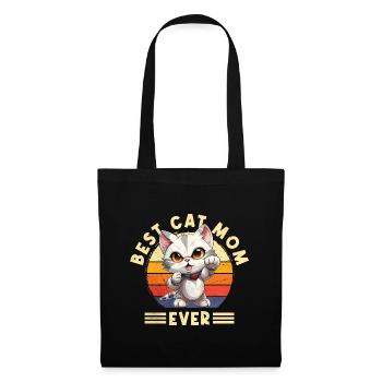 Katze Best Cat Mom Ever Katzenmama Lustig Spruch - Stoffbeutel - Schwarz - Vorne