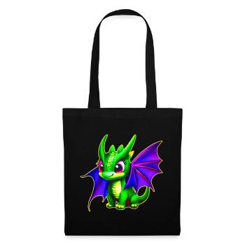 Petit dragon fantaisiste vert mignon - Sac en tissu - noir - Devant