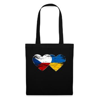 Tschechien Ukraine Flagge Herz used - Stoffbeutel - Schwarz - Vorne