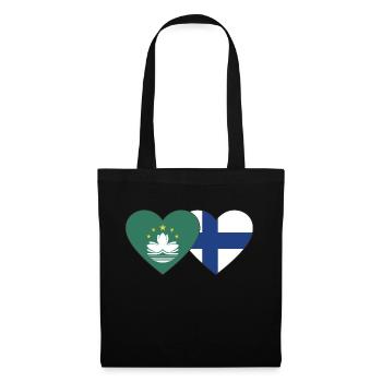 Macau Finnland Flagge Herz - Stoffbeutel - Schwarz - Vorne