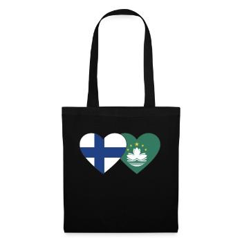 Finnland Macau Flagge Herz - Stoffbeutel - Schwarz - Vorne