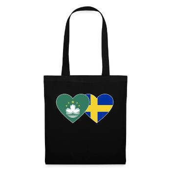 Macau Schweden Flagge Herz - Stoffbeutel - Schwarz - Vorne