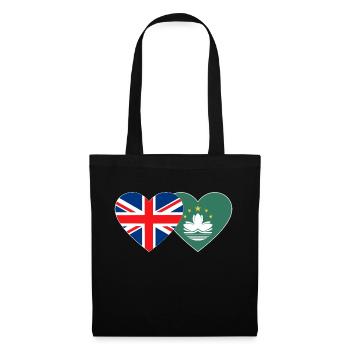 Großbritannien Macau Flagge Herz - Stoffbeutel - Schwarz - Vorne