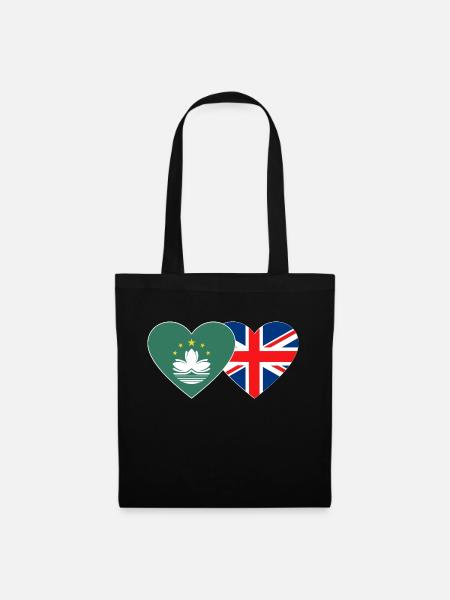 Macau Großbritannien Flagge Herz - Stoffbeutel - Schwarz