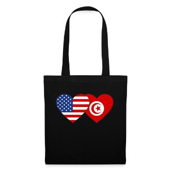 USA Tunesien Flagge Herz - Stoffbeutel - Schwarz - Vorne