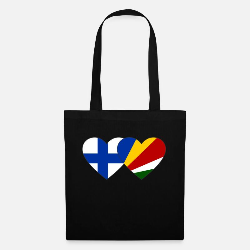 Finnland Seychellen Flagge Herz - Stoffbeutel - Schwarz