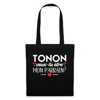 Tonton Veux-tu être Mon Parrain Futur Parrain - Sac en tissu - noir - Devant