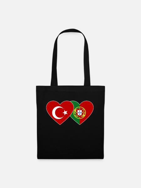 Türkei Portugal Flagge Herz - Stoffbeutel - Schwarz