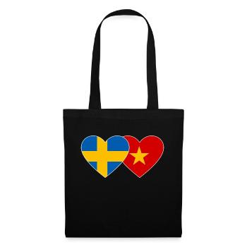 Schweden Vietnam Flagge Herz - Stoffbeutel - Schwarz - Vorne