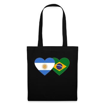 Argentinien Brasilien Flagge Herz - Stoffbeutel - Schwarz - Vorne