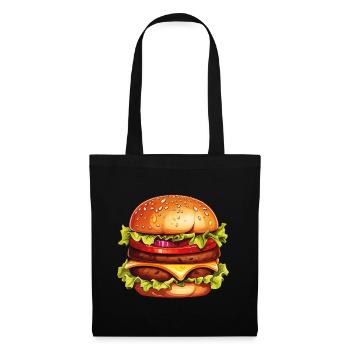 Burger Hamburger Cheeseburger Fast Food USA Comic - Stoffbeutel - Schwarz - Vorne