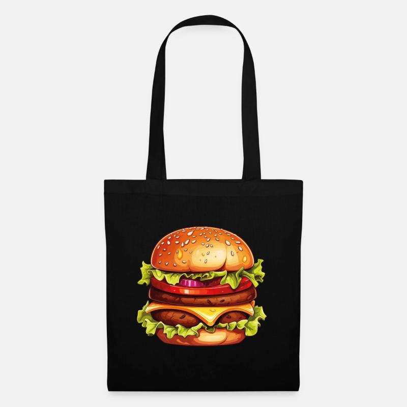 Burger Hamburger Cheeseburger Fast Food USA Comic - Stoffbeutel - Schwarz