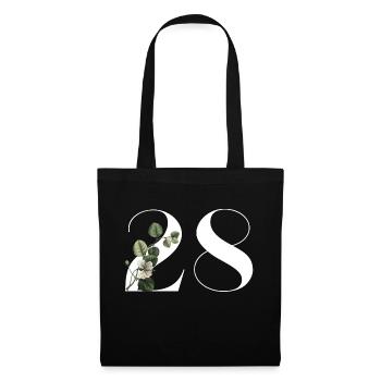 Nummer 28 Blumengrün -28. Geburtstag Blumen - Stoffbeutel - Schwarz - Vorne