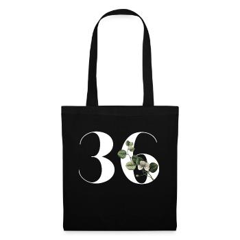 Nummer 36 Blumengrün - 36. Blumengeburtstag - Stoffbeutel - Schwarz - Vorne