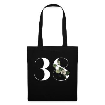Nummer 38 Blumengrün - 38. Blumengeburtstag - Stoffbeutel - Schwarz - Vorne