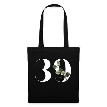 Nummer 39 Blumengrün - 39. Blumengeburtstag - Stoffbeutel - Schwarz - Vorne
