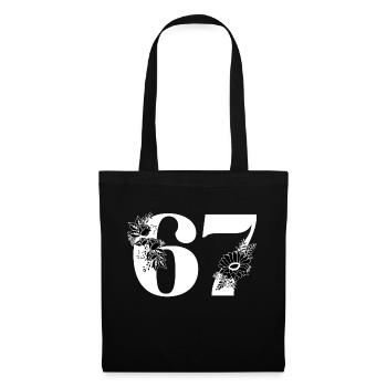 Nummer 67 Schwarze Blumen - 67. Blumengeburtstag - Stoffbeutel - Schwarz - Vorne