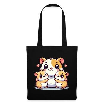 Parent hamster aimant avec deux enfants mignons - Sac en tissu - noir - Devant